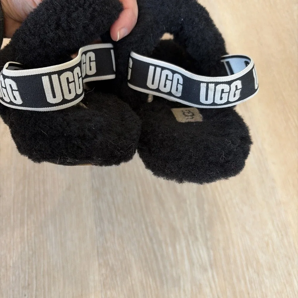 UGG Fluff Yeah Women's‎ Size 4 Fur Slide Sandals Slippers Black Comfort